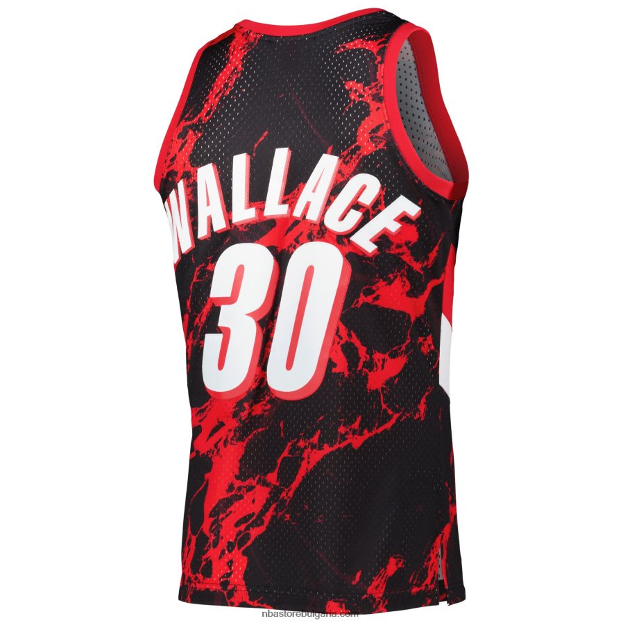 NBA JZ8F024963 portland trail blazers rasheed wallace black 1999-00 твърда дървесина класика мрамор суингмен фланелка