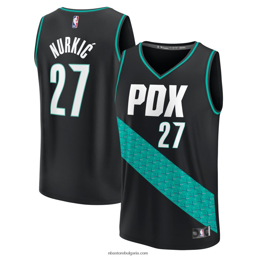 NBA JZ8F027120 портланд трейл блейзърс юсуф нуркич черна фланелка за бърз брейк