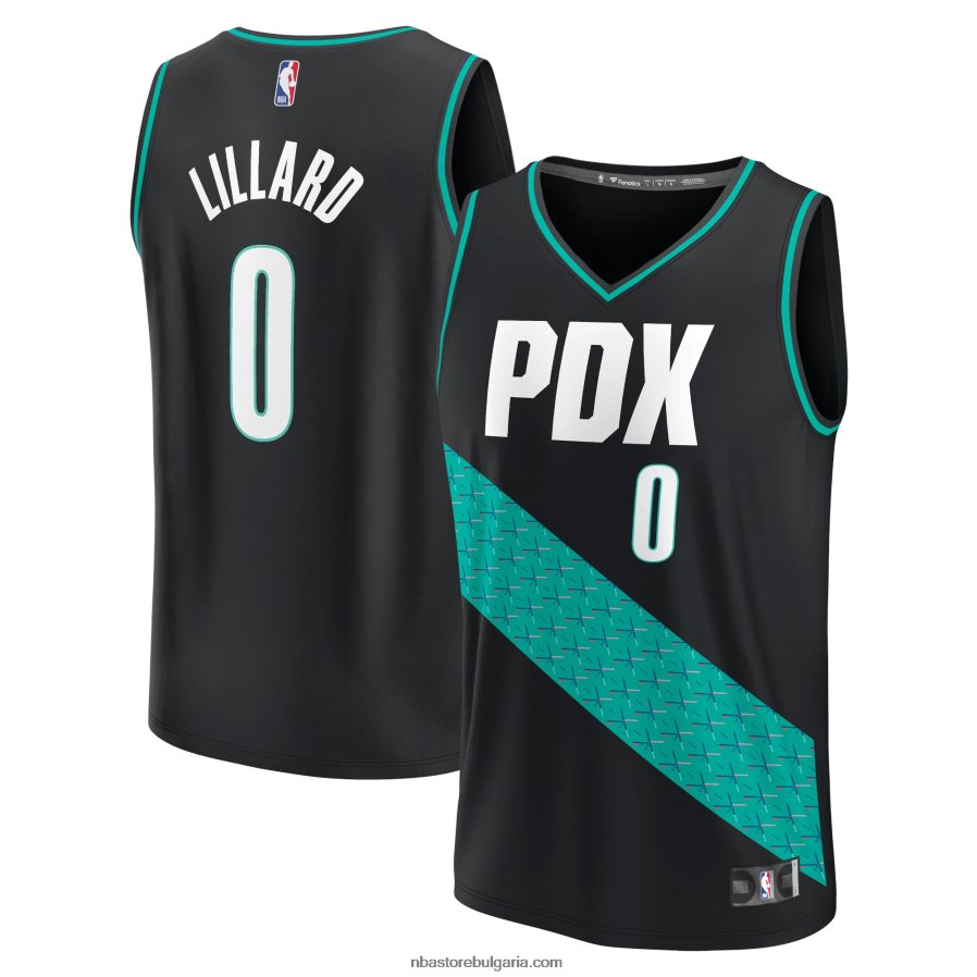 NBA JZ8F0274 портланд трейл блейзърс дамян лилард черна фланелка за бърз брейк