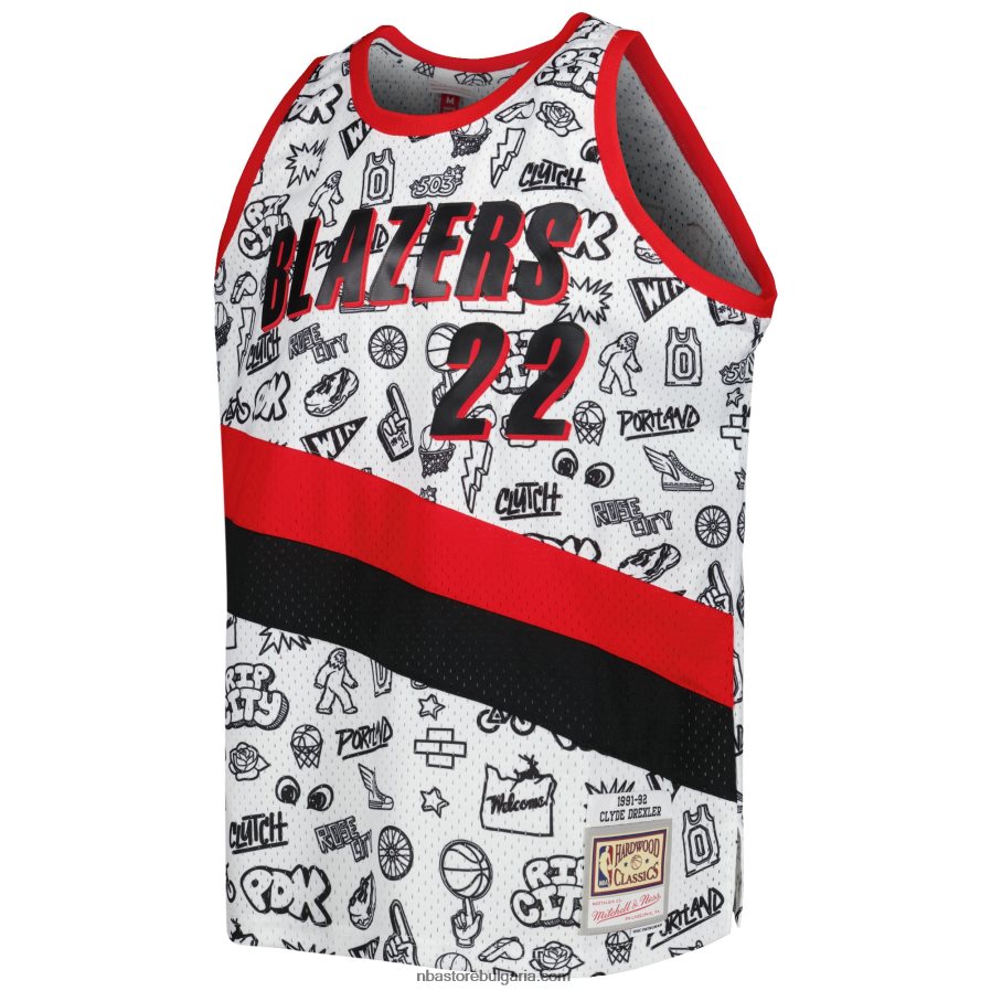 NBA JZ8F028702 portland trail blazers clyde drexler white hardwood classics doodle swingman player фланелка