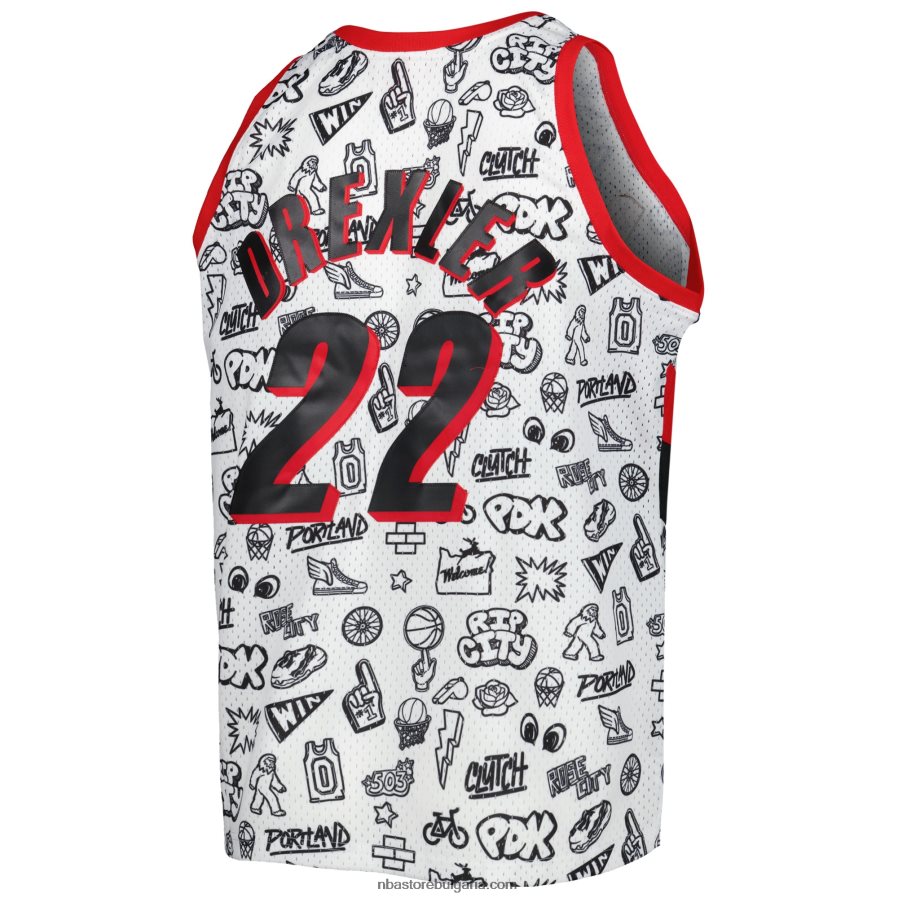 NBA JZ8F028702 portland trail blazers clyde drexler white hardwood classics doodle swingman player фланелка