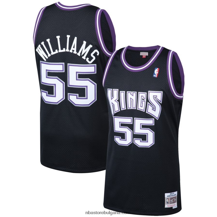 NBA JZ8F02390 сакраменто кингс джейсън уилямс митчъл и нес черна твърда дървесина класика swingman фланелка