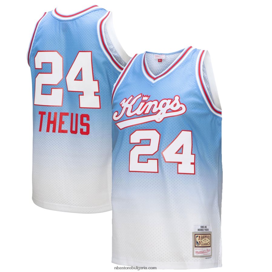 NBA JZ8F024193 sacramento kings reggie theus white/light blue hardwood classics fadeaway swingman фланелка