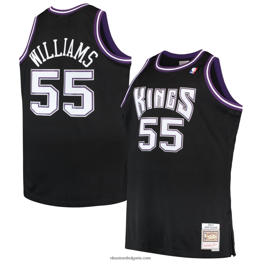 NBA JZ8F02740 Сакраменто Кингс Джейсън Уилямс Мичъл и Нес черна голяма и висока твърда класическа фланелка Swingman