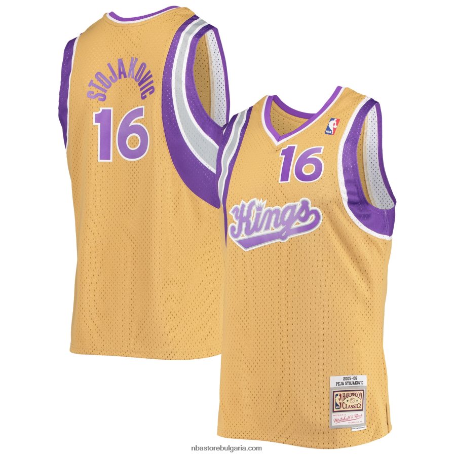 NBA JZ8F027838 sacramento kings peja stojakovic mitchell & ness gold hardwood classics swingman фланелка