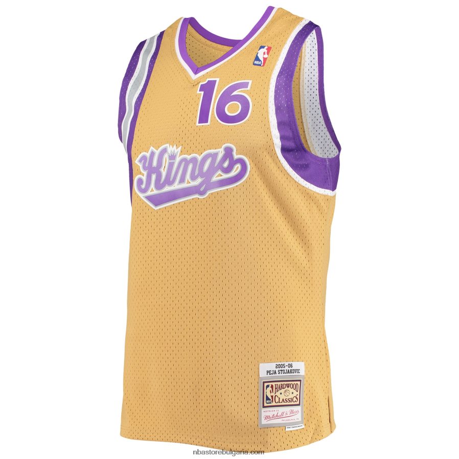 NBA JZ8F027838 sacramento kings peja stojakovic mitchell & ness gold hardwood classics swingman фланелка