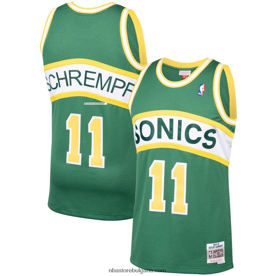 NBA JZ8F022887 сиатъл суперсоникс детлеф шремф мичъл и нес зелена твърда дървесина класика swingman фланелка