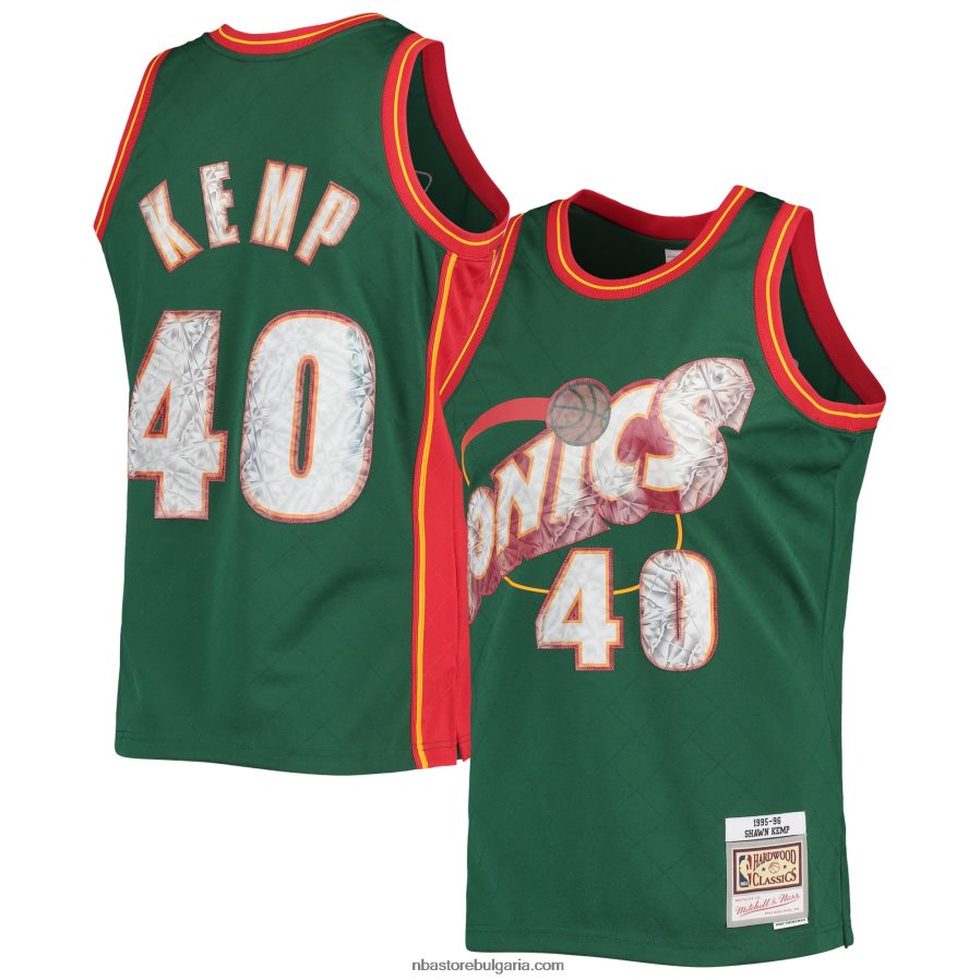 NBA JZ8F026611 seattle supersonics shawn kemp green hardwood classics 75th юбилей диамантена фланелка swingman