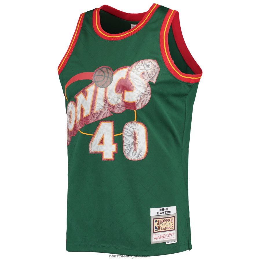 NBA JZ8F026611 seattle supersonics shawn kemp green hardwood classics 75th юбилей диамантена фланелка swingman