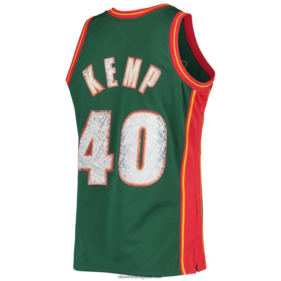 NBA JZ8F026611 seattle supersonics shawn kemp green hardwood classics 75th юбилей диамантена фланелка swingman