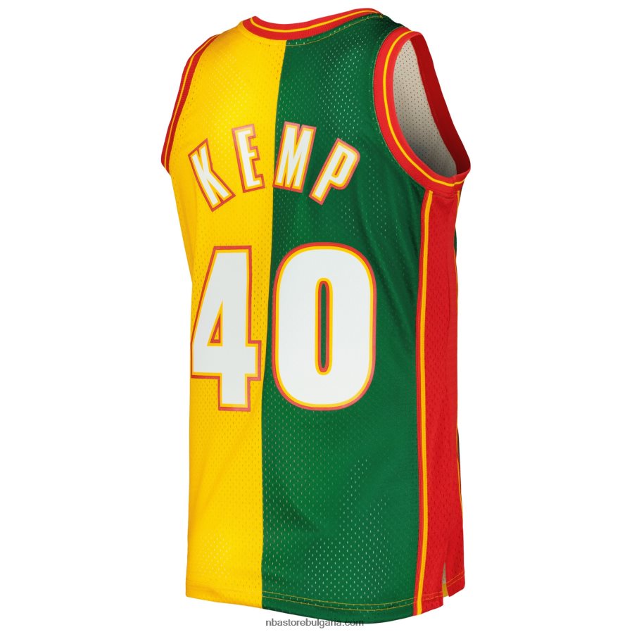 NBA JZ8F02987 seattle supersonics shawn kemp mitchell & ness green/gold hardwood classics split swingman triko
