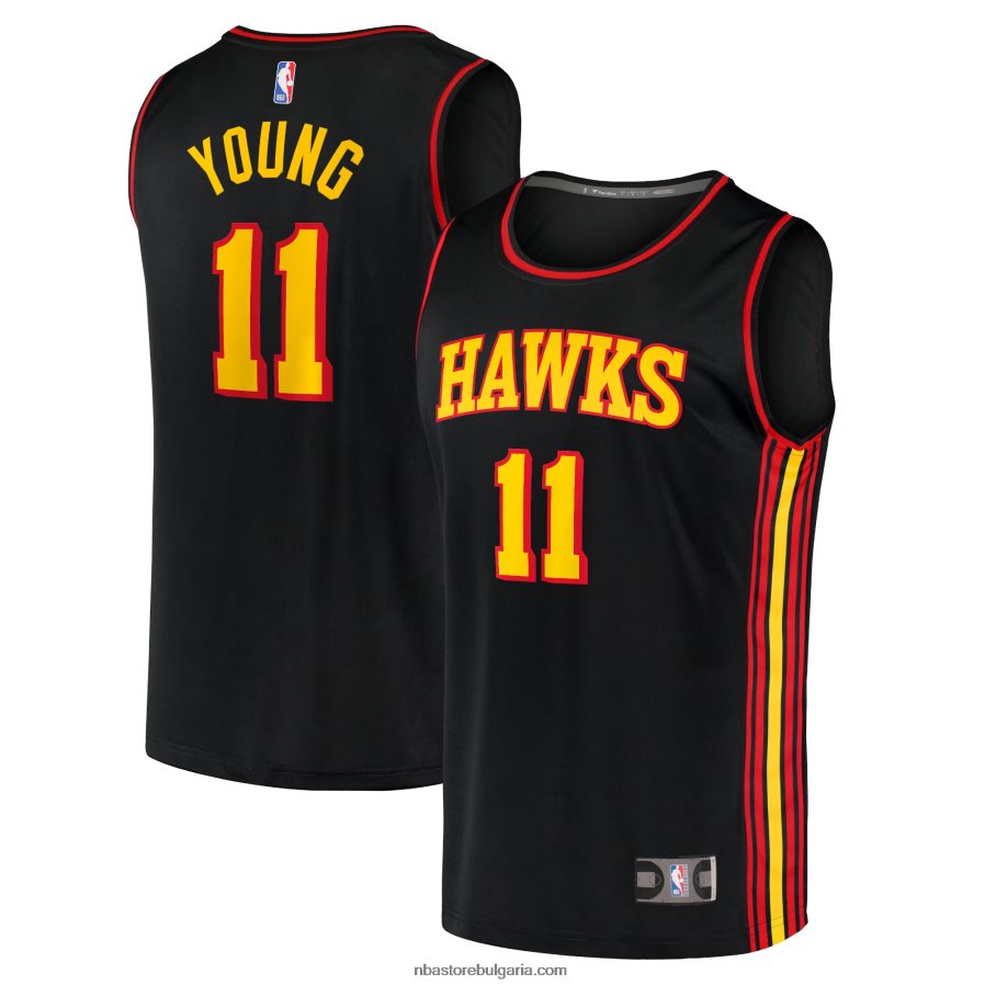 NBA JZ8F0263 атланта хоукс трей млади черни файст брейк реплика на фланелка