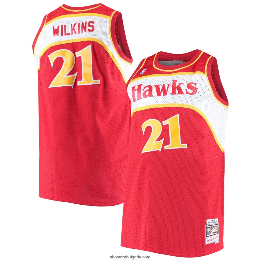 NBA JZ8F028117 атланта хоукс доминик уилкинс мичъл и нес червена голяма и висока класическа фланелка от твърда дървесина