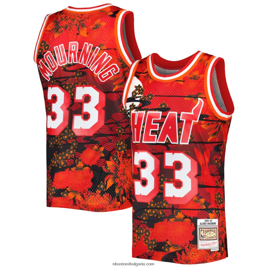 NBA JZ8F023956 miami heat alonzo mourning mitchell & ness red hardwood classics лунна нова година swingman фланелка