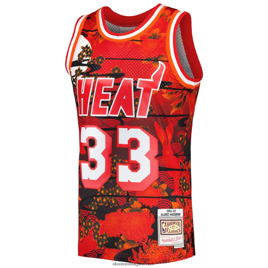 NBA JZ8F023956 miami heat alonzo mourning mitchell & ness red hardwood classics лунна нова година swingman фланелка