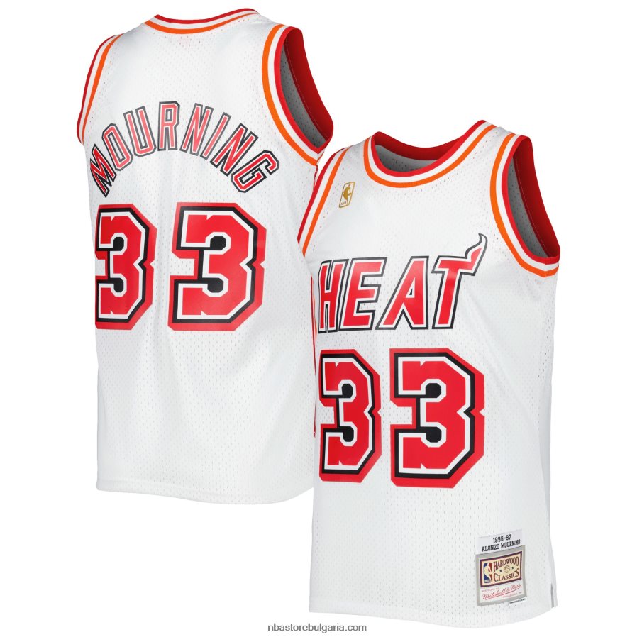 NBA JZ8F025072 mitchell & ness alonzo mourning white miami heat hardwood classics swingman triko