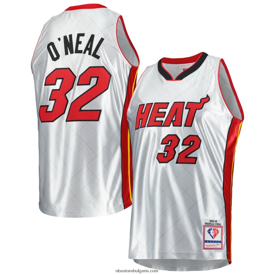 NBA JZ8F025092 miami heat shaquille o\'neal platinum hardwood classics суингмен трико за 75-та годишнина