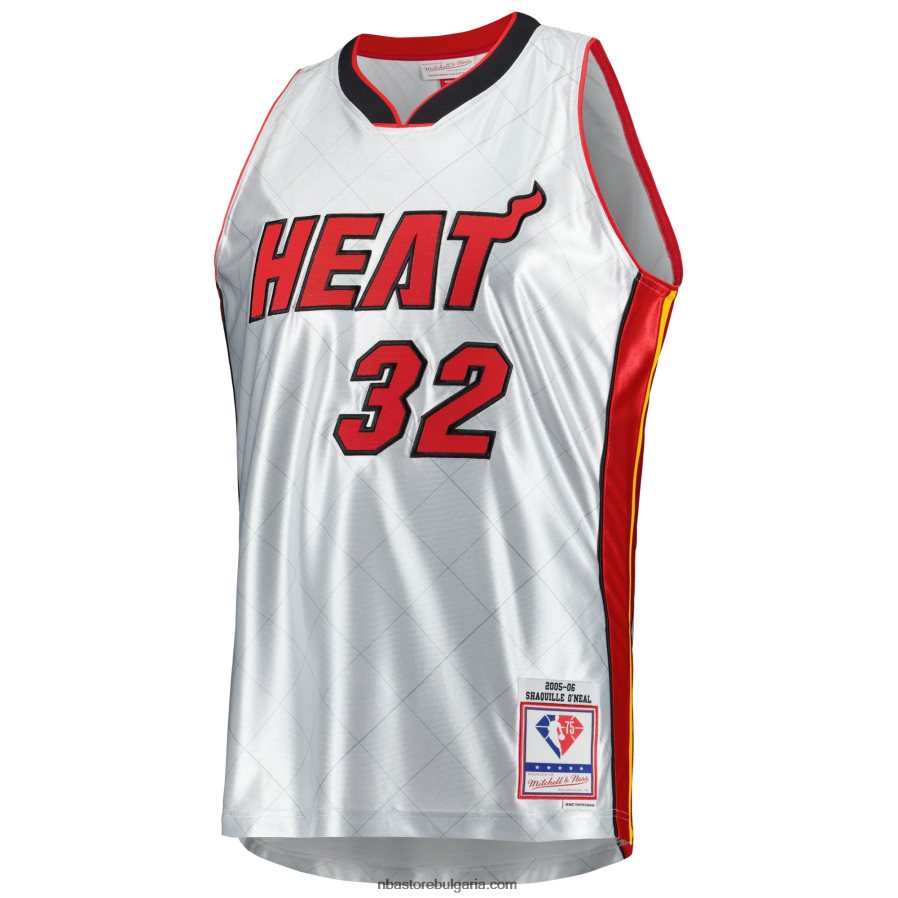 NBA JZ8F025092 miami heat shaquille o\'neal platinum hardwood classics суингмен трико за 75-та годишнина