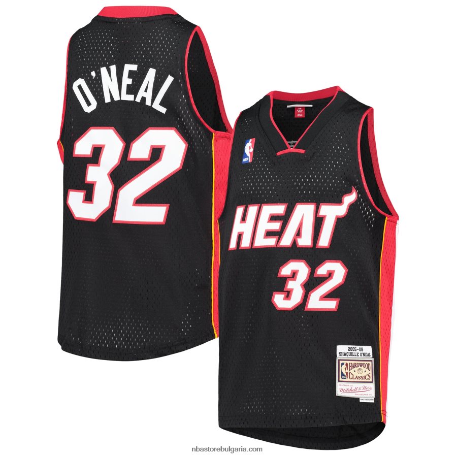 NBA JZ8F026023 miami heat shaquille o'neal черно голямо и високо класическо трико от твърда дървесина swingman
