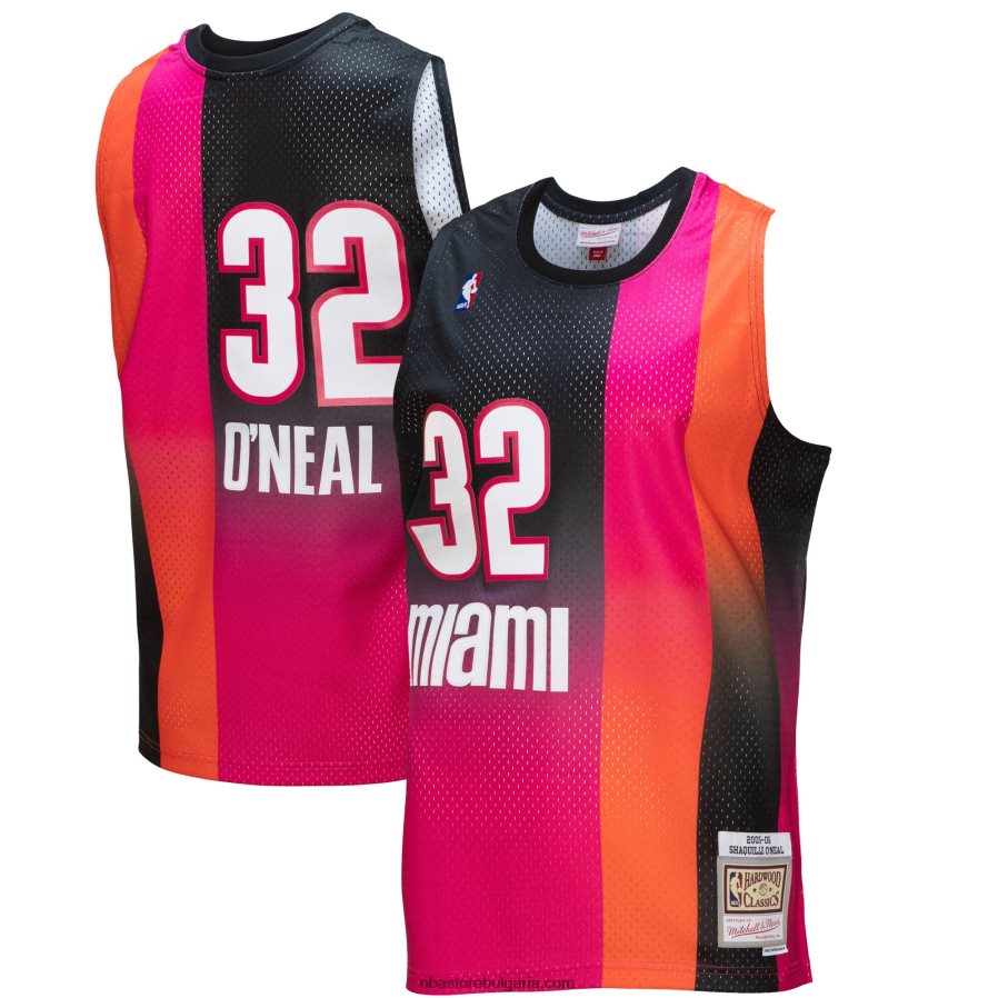 NBA JZ8F027556 miami heat shaquille o'neal pink/black hardwood classics fadeaway swingman фланелка