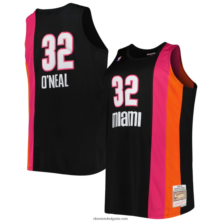 NBA JZ8F028125 miami heat shaquille o'neal черно голямо и високо класическо трико от твърда дървесина swingman
