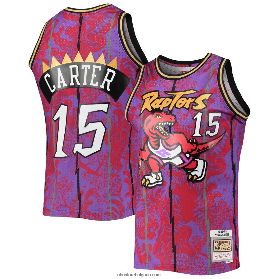 NBA JZ8F021153 Торонто Раптърс Винс Картър Мичъл и Нес лилаво твърдо дърво класически лунна нова година суингмен фланелка