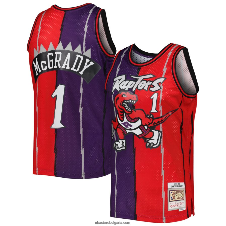 NBA JZ8F021338 toronto raptors tracy mcgrady mitchell & ness purple/red hardwood classics сплит фланелка swingman