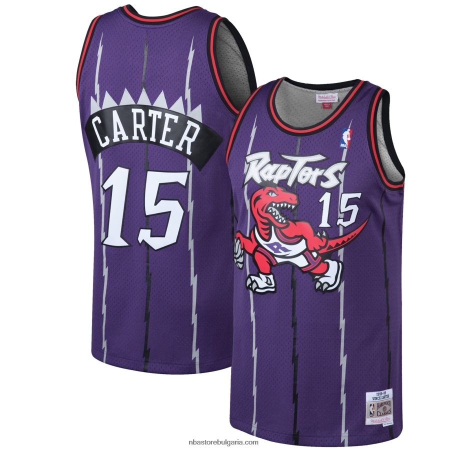 NBA JZ8F0213 Торонто Раптърс Винс Картър Мичъл и Нес лилаво твърдо дърво класически фланелка Swingman