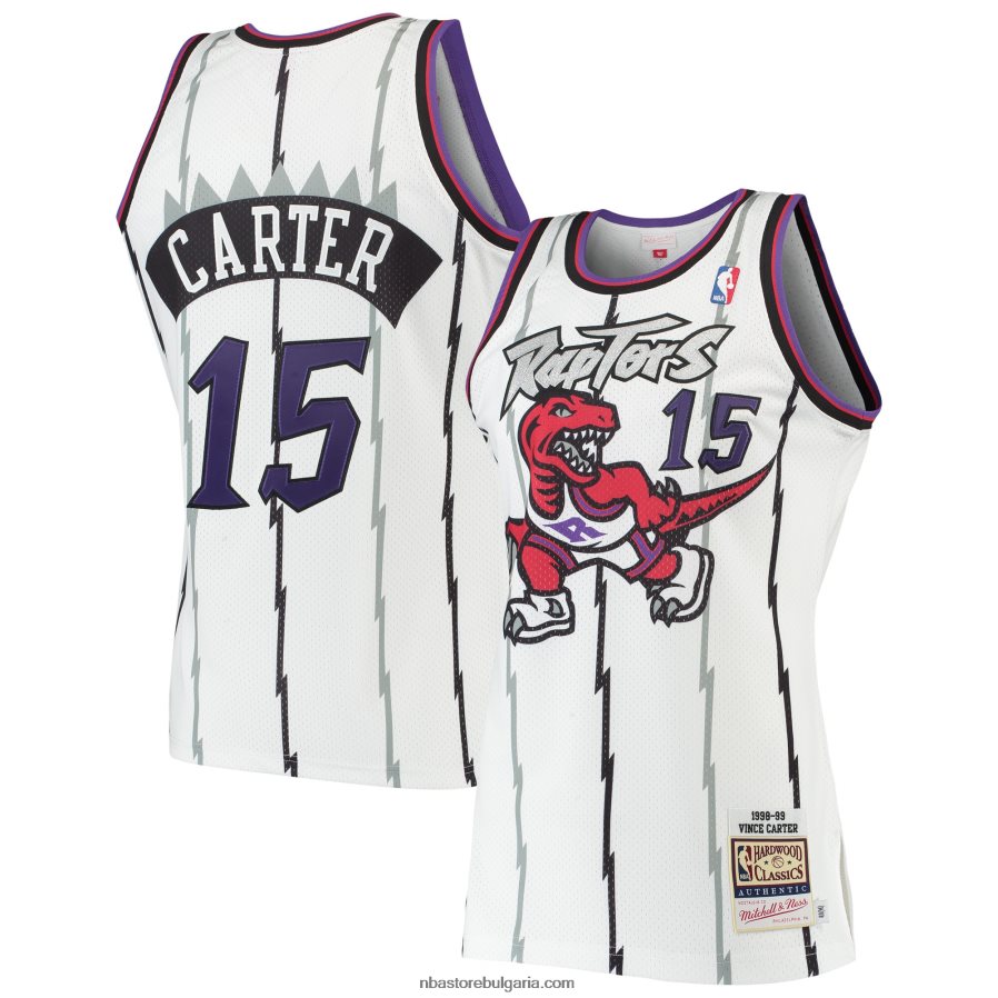 NBA JZ8F021712 Торонто Раптърс Винс Картър Мичъл и Нес бяла класика от твърда дървесина автентична фланелка