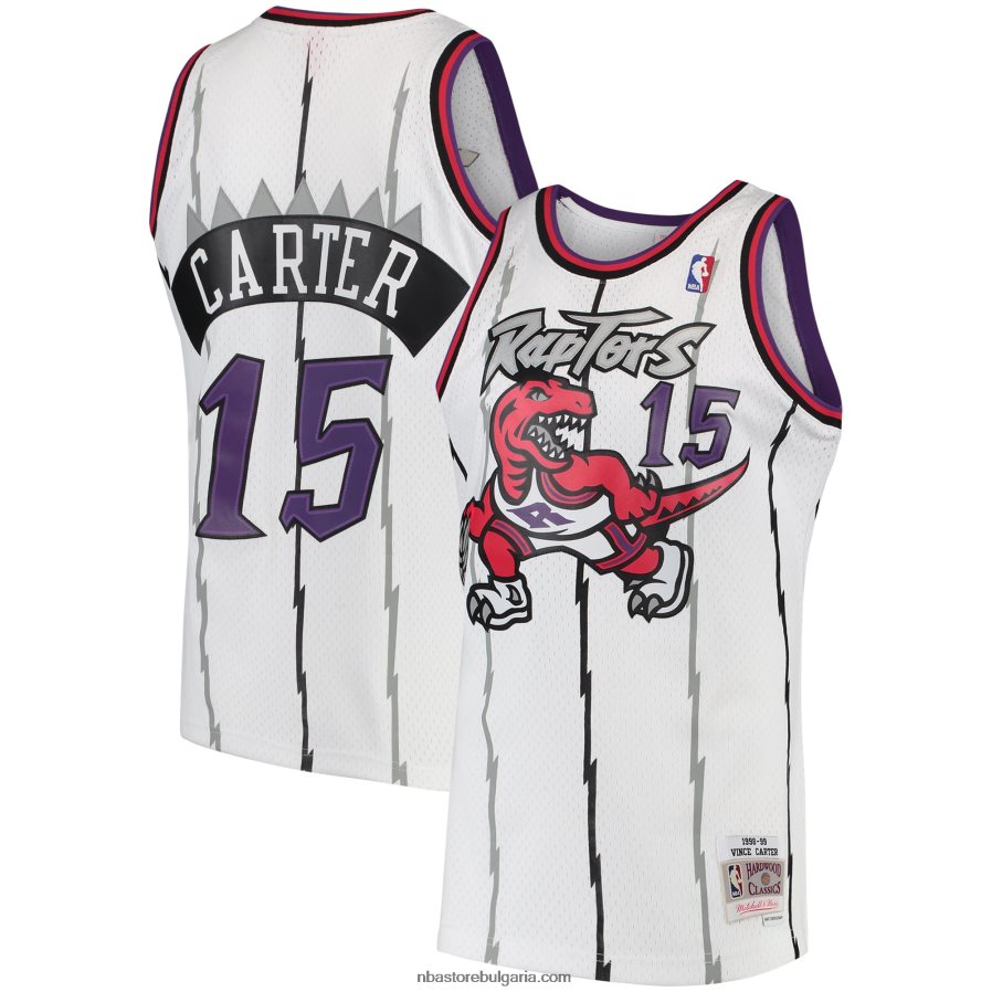 NBA JZ8F02202 торонто раптърс винс картър мичъл и нес бяла твърда дървесина класика swingman фланелка