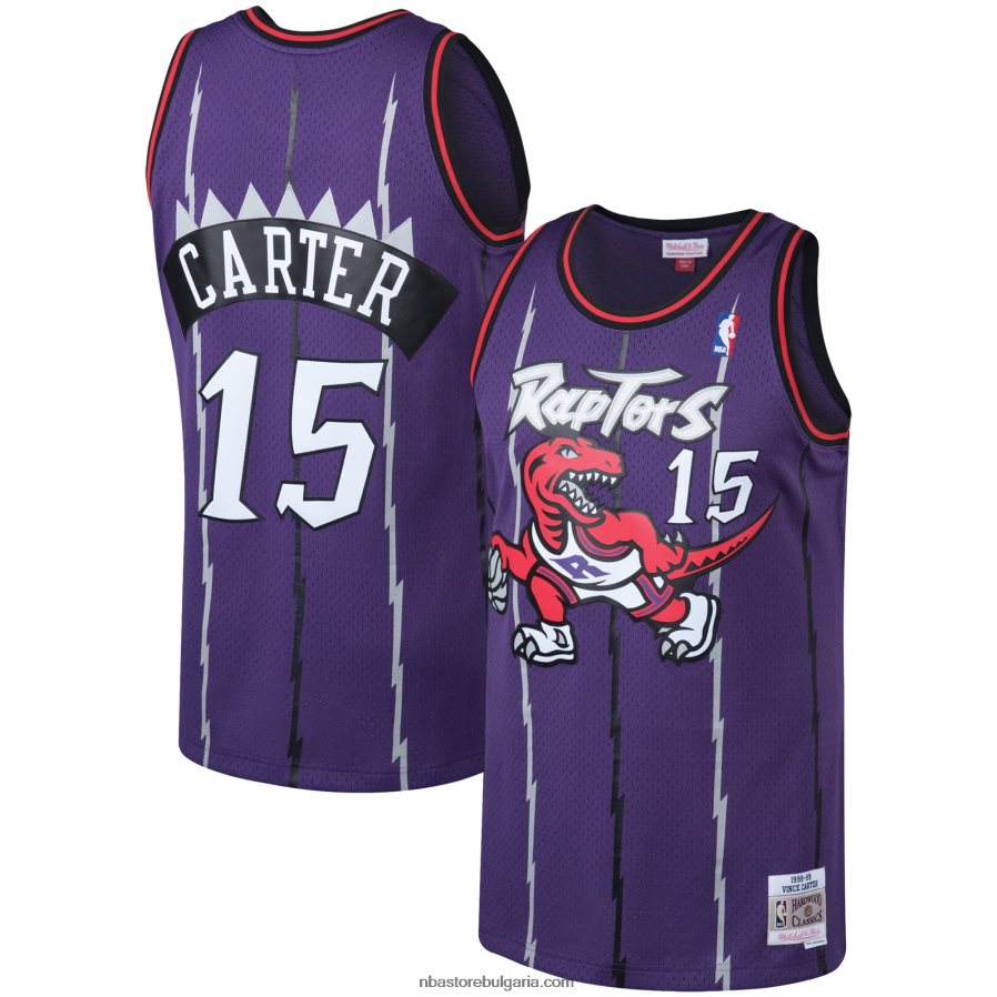 NBA JZ8F022188 Торонто Раптърс Винс Картър Мичъл и Нес лилаво голямо и високо класическо трико от твърда дървесина