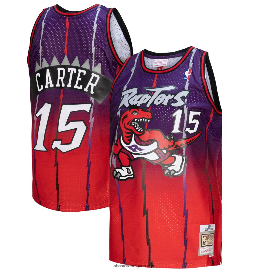 NBA JZ8F023033 торонто раптърс винс картър червена/лилава твърда дървесина класика fadeaway swingman играч фланелка