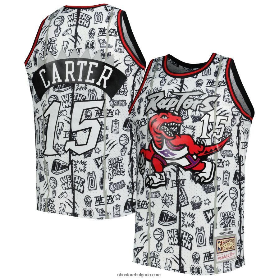 NBA JZ8F024712 Торонто Раптърс Винс Картър Мичъл и Нес бяла фланелка с суингмен