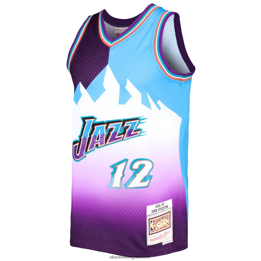 NBA JZ8F021415 utah jazz john stockton mitchell & ness purple/turquoise hardwood classics сплит суингмен трико