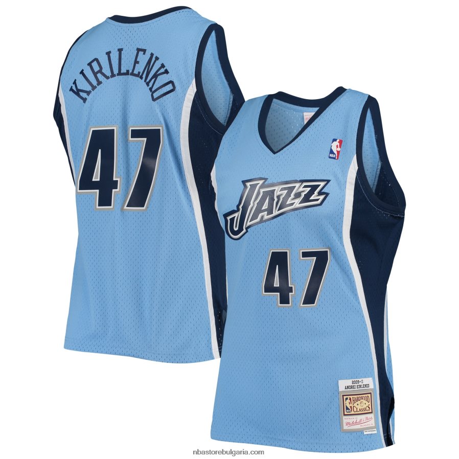 NBA JZ8F021526 юта джаз андрей кириленко мичъл и нес пудра синя твърда дървесина класика суингмен трико