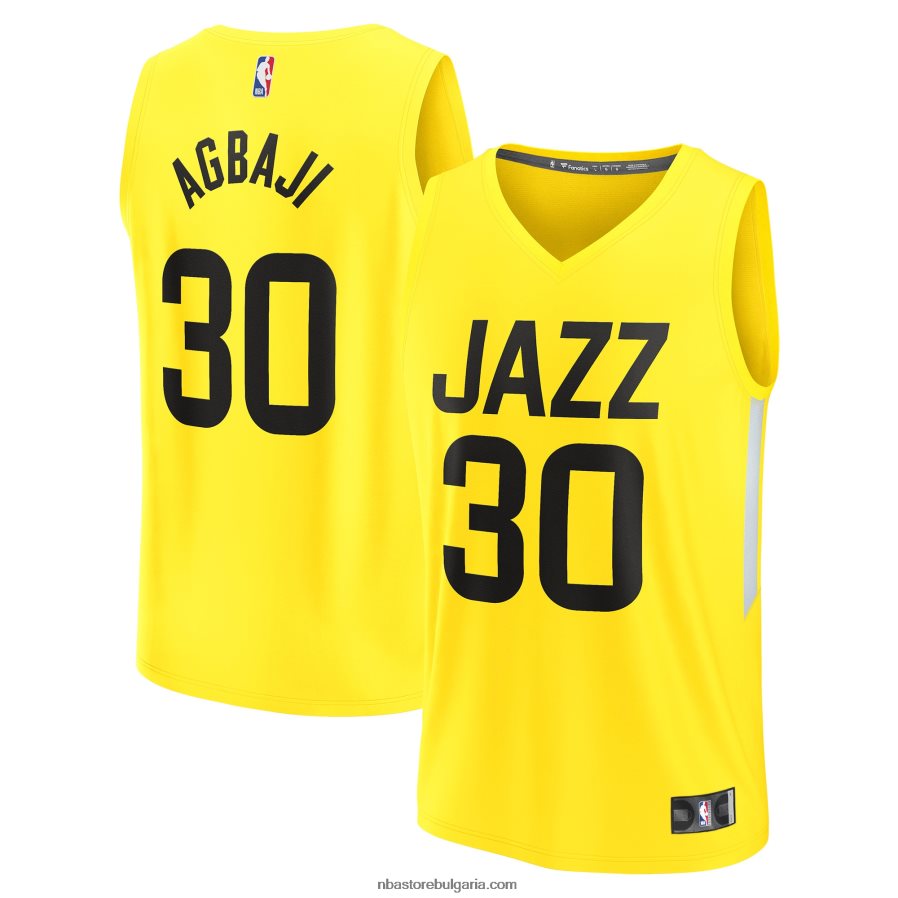 NBA JZ8F021876 utah jazz ochai agbaji жълта фланелка за бързо прекъсване на реплика на играч