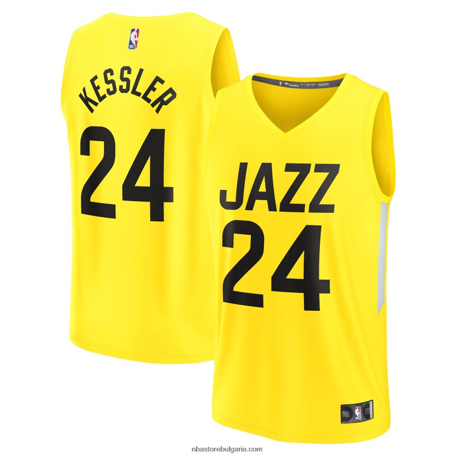 NBA JZ8F022957 utah jazz walker kessler жълта фланелка за реплика на играч за бързо прекъсване