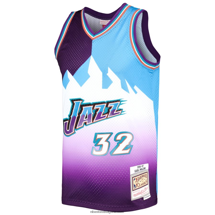 NBA JZ8F023198 utah jazz karl malone mitchell & ness purple/turquoise hardwood classics split swingman фланелка