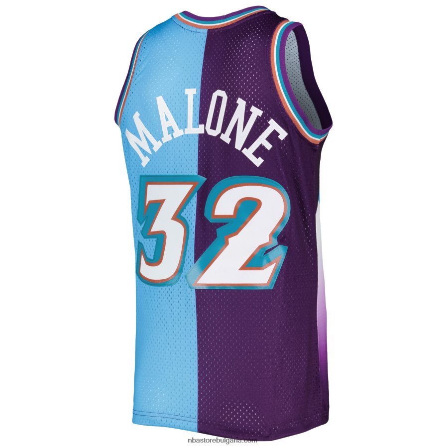 NBA JZ8F023198 utah jazz karl malone mitchell & ness purple/turquoise hardwood classics split swingman фланелка