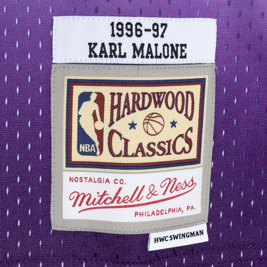 NBA JZ8F023198 utah jazz karl malone mitchell & ness purple/turquoise hardwood classics split swingman фланелка