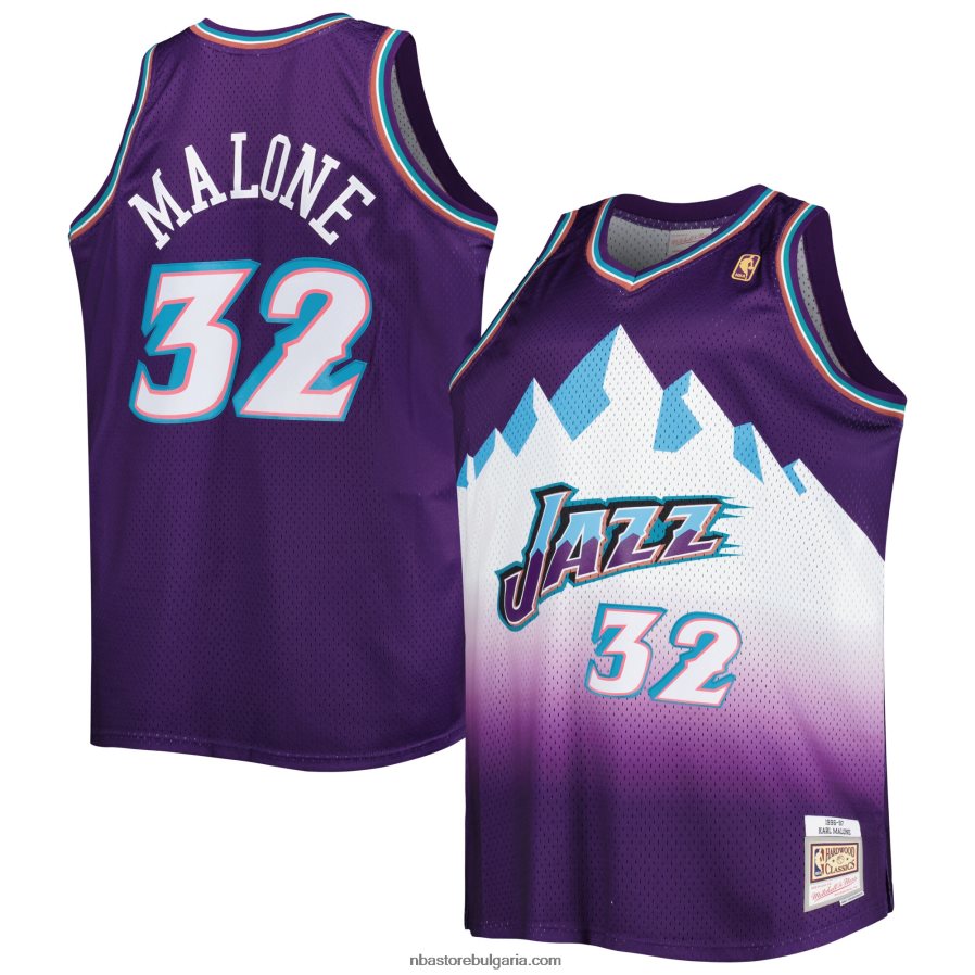 NBA JZ8F024676 utah jazz karl malone mitchell & ness purple big & tall hardwood classics swingman трико