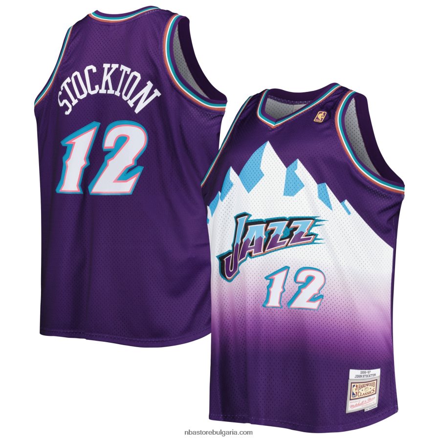 NBA JZ8F025280 utah jazz john stockton mitchell & ness purple big & tall hardwood classics swingman трико