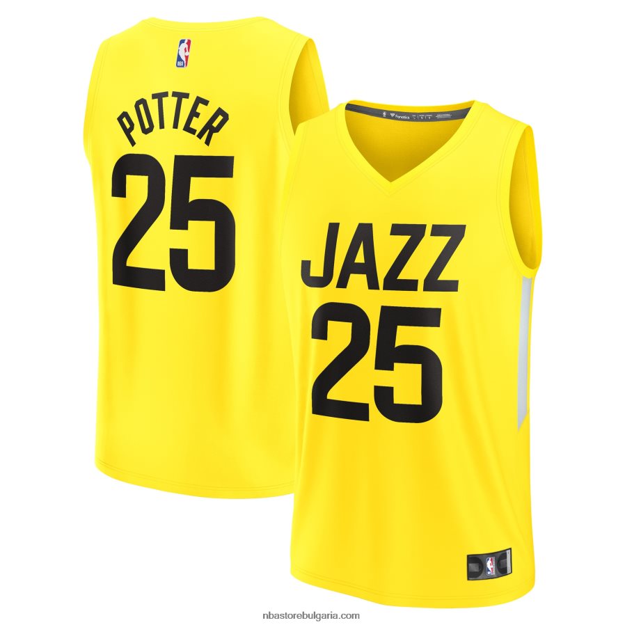 NBA JZ8F025551 юта джаз мика потър жълта фланелка на играч за бързо прекъсване