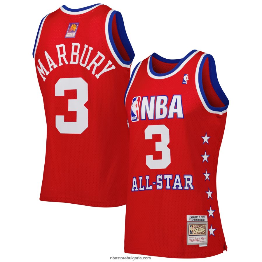 NBA JZ8F024794 западна конференция стефон марбъри мичъл и нес червено 2003 all star game swingman фланелка