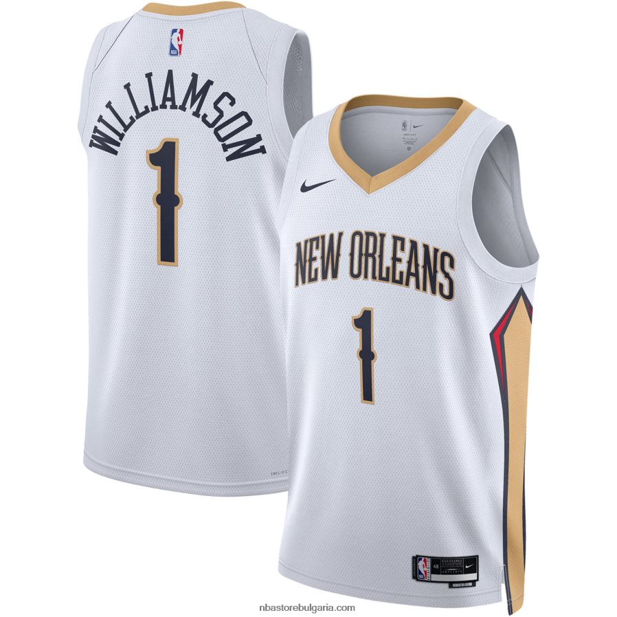 NBA JZ8F027087 ню орлиънс пеликанс сион уилямсън nike бяла фланелка swingman