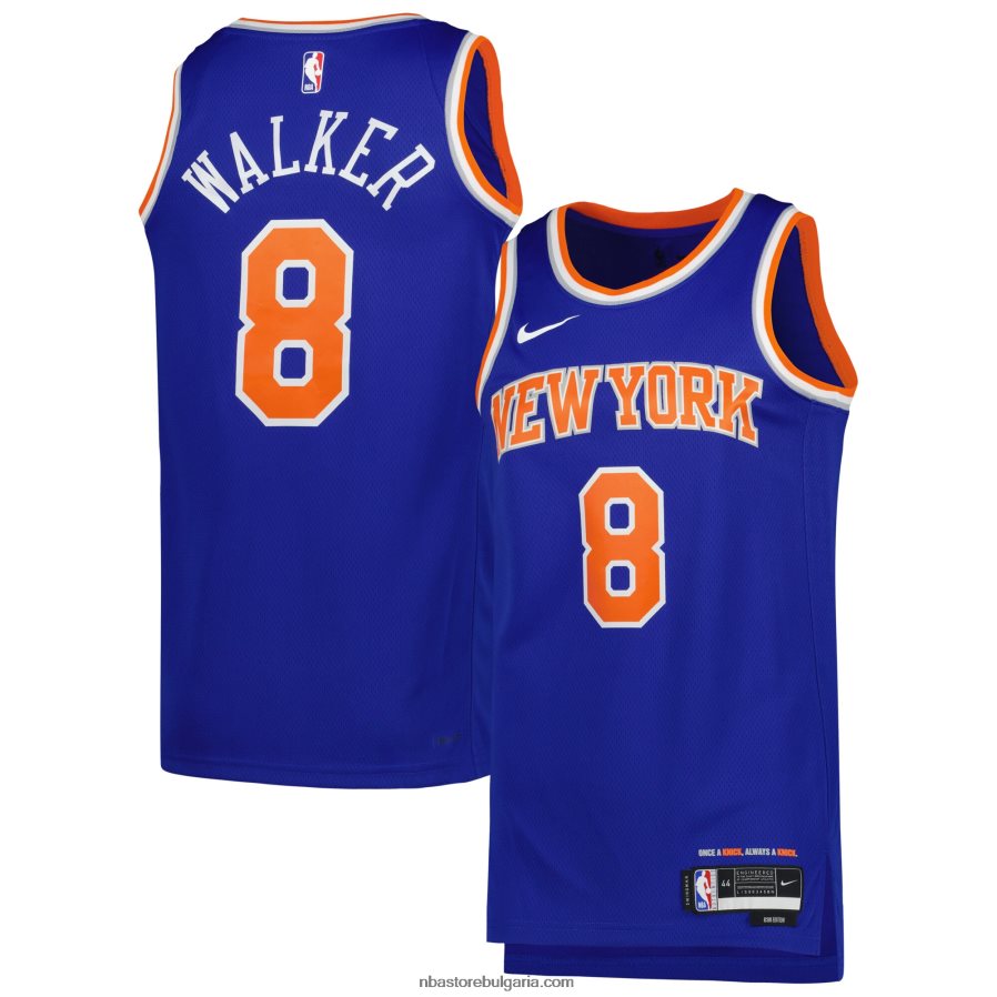 NBA JZ8F0210553 Ню Йорк Никс Кемба Уокър Найк синя суингман фланелка