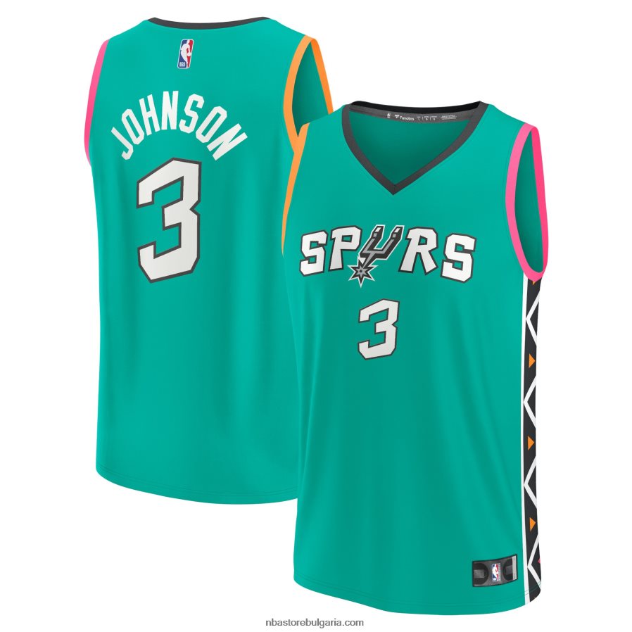 NBA JZ8F02319 сан антонио спърс келдън джонсън тюркоазена фланелка за бърз пробив
