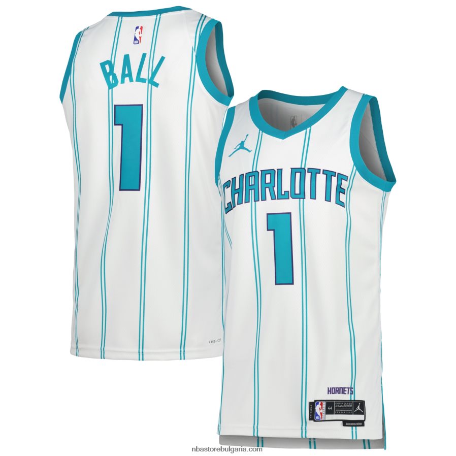 NBA JZ8F02359 charlotte hornets lamelo ball jordan марка бяла фланелка суингмен