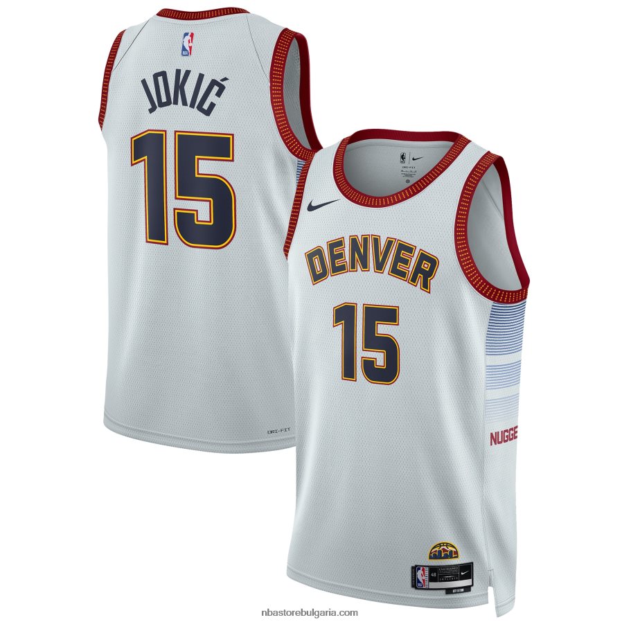 NBA JZ8F02998 Денвър Нъгетс Никола Йокич Nike Silver Swingman Джърси