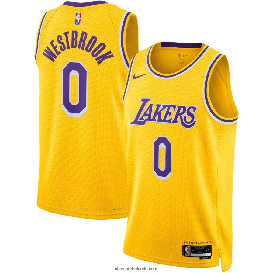 NBA JZ8F02323 Лос Анджелис Лейкърс Ръсел Уестбрук Nike Gold Swingman Джърси